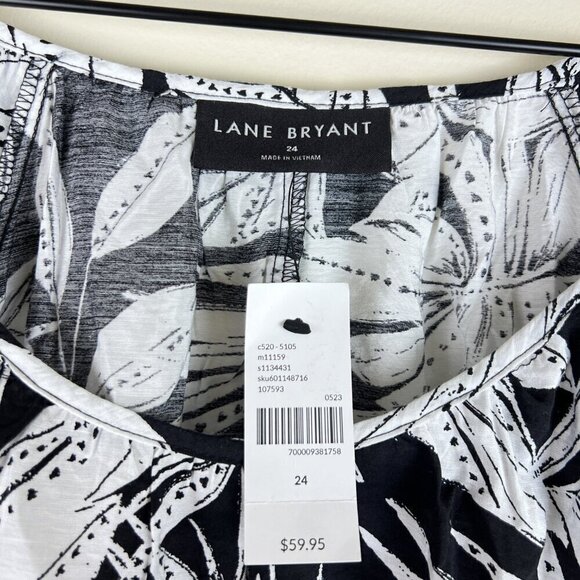 NWT Lane Bryant Black White Maui Leaves Crop Balloon Sleeve Top - Picture 3 of 6